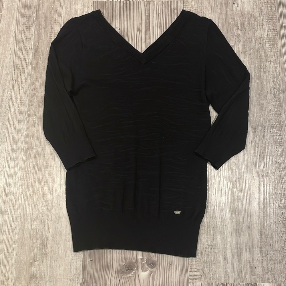 Calvin Klein 3/4 Sleeve Embossed Zebra Print Sweater